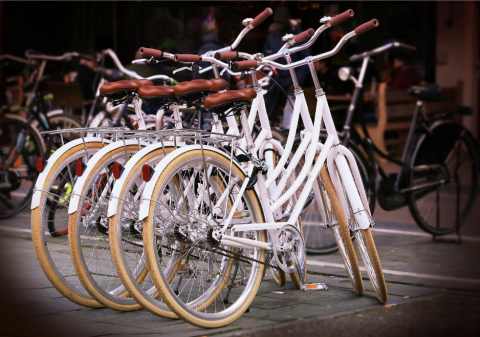 four white bicycles in a row
